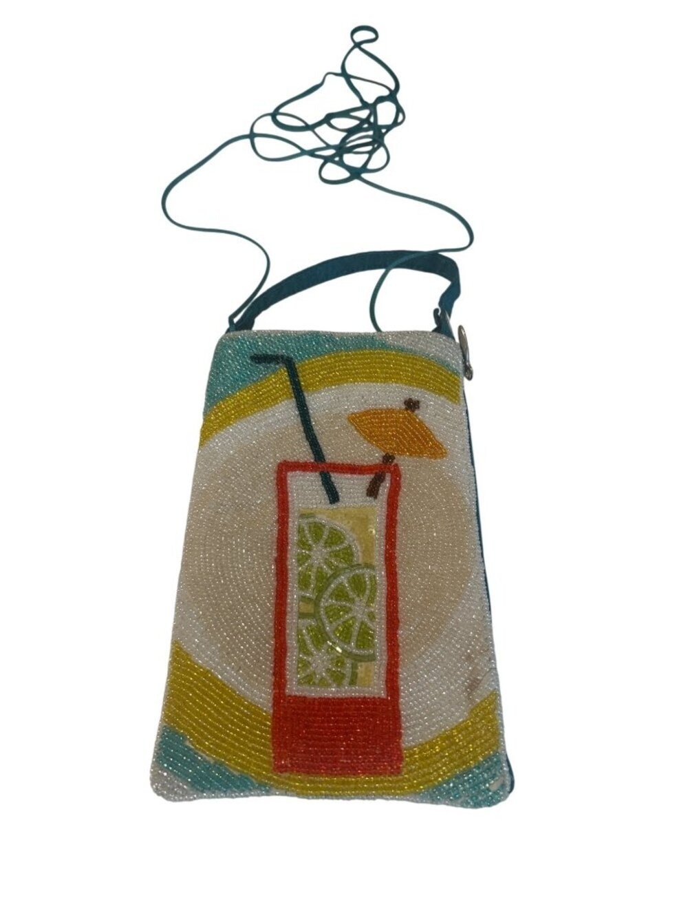 Bamboo Trading Co Beaded Crossbody Bag With Tropical Lime Drink Design